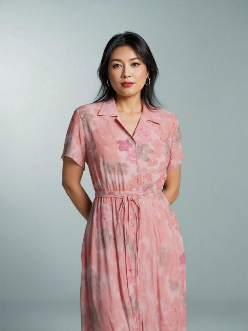 Liz Claiborne Peach and Pink Floral Pastels Maxi Dress with Tie Waist